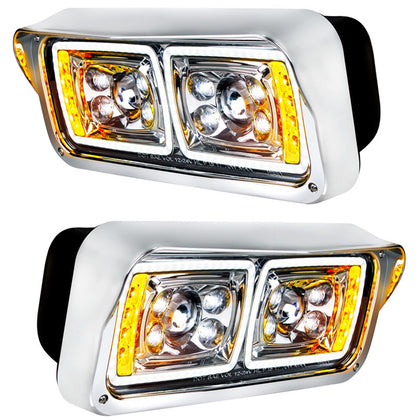 10 High Power LED "Chrome" Projection Headlight w/ LED Turn Signal & Position Light Bar (Driver or Passenger Side)