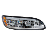 Chrome Quad-LED Headlight w/ LED DRL & Seq. Signal For 2005-2015 Peterbilt 386 (Driver or Passenger Side)