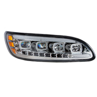 Chrome Quad-LED Headlight w/ LED DRL & Seq. Signal For 2005-2015 Peterbilt 386 (Driver or Passenger Side)