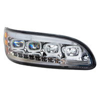 Chrome Quad-LED Headlight w/ LED DRL & Seq. Signal For 2005-2015 Peterbilt 386 (Driver or Passenger Side)