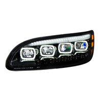 Black Quad-LED Headlight With LED DRL & Seq. Signal For 2005-2015 Peterbilt 386 (Driver or Passenger Side)