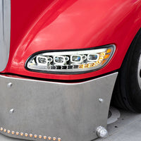 Black Quad-LED Headlight With LED DRL & Seq. Signal For 2005-2015 Peterbilt 386 (Driver or Passenger Side)