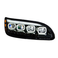 Black Quad-LED Headlight With LED DRL & Seq. Signal For 2005-2015 Peterbilt 386 (Driver or Passenger Side)
