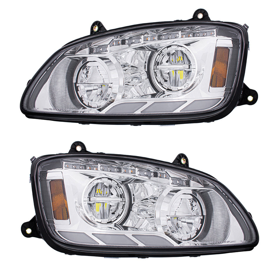 Chrome LED Headlight With Sequential Turn Signal & Position Light Bars For 2008-17 Kenworth T660 (Driver or Passenger Side)