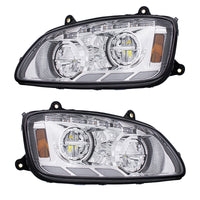 Chrome LED Headlight With Sequential Turn Signal & Position Light Bars For 2008-17 Kenworth T660 (Driver or Passenger Side)