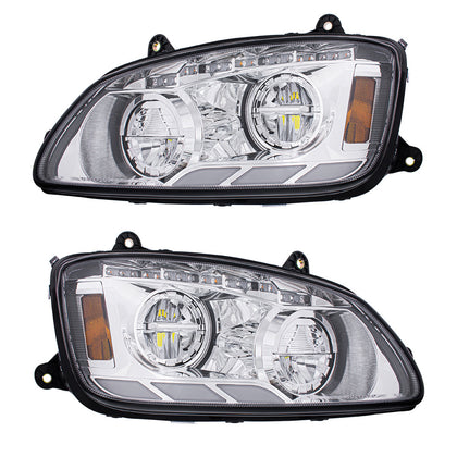 Chrome LED Headlight With Sequential Turn Signal & Position Light Bars For 2008-17 Kenworth T660 (Driver or Passenger Side)