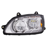 Chrome LED Headlight With Sequential Turn Signal & Position Light Bars For 2008-17 Kenworth T660 (Driver or Passenger Side)