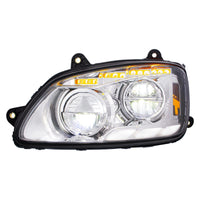 Chrome LED Headlight With Sequential Turn Signal & Position Light Bars For 2008-17 Kenworth T660 (Driver or Passenger Side)