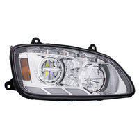 Chrome LED Headlight With Sequential Turn Signal & Position Light Bars For 2008-17 Kenworth T660 (Driver or Passenger Side)