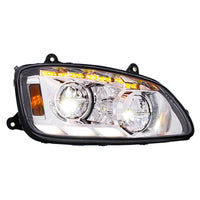 Chrome LED Headlight With Sequential Turn Signal & Position Light Bars For 2008-17 Kenworth T660 (Driver or Passenger Side)