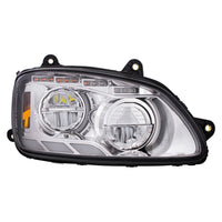 Chrome LED Headlight With Sequential Turn Signal & Position Light Bars For 2008-17 Kenworth T660 (Driver or Passenger Side)