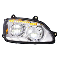 Chrome LED Headlight With Sequential Turn Signal & Position Light Bars For 2008-17 Kenworth T660 (Driver or Passenger Side)