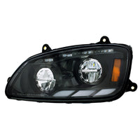 Black LED Headlight With Sequential Turn Signal & Position Light Bars For 2008-17 Kenworth T660