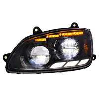 Black LED Headlight With Sequential Turn Signal & Position Light Bars For 2008-17 Kenworth T660