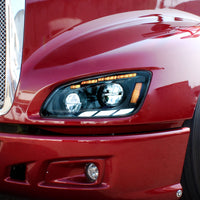 Black LED Headlight With Sequential Turn Signal & Position Light Bars For 2008-17 Kenworth T660