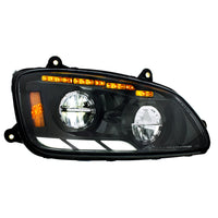 Black LED Headlight With Sequential Turn Signal & Position Light Bars For 2008-17 Kenworth T660