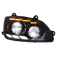 Black LED Headlight With Sequential Turn Signal & Position Light Bars For 2008-17 Kenworth T660