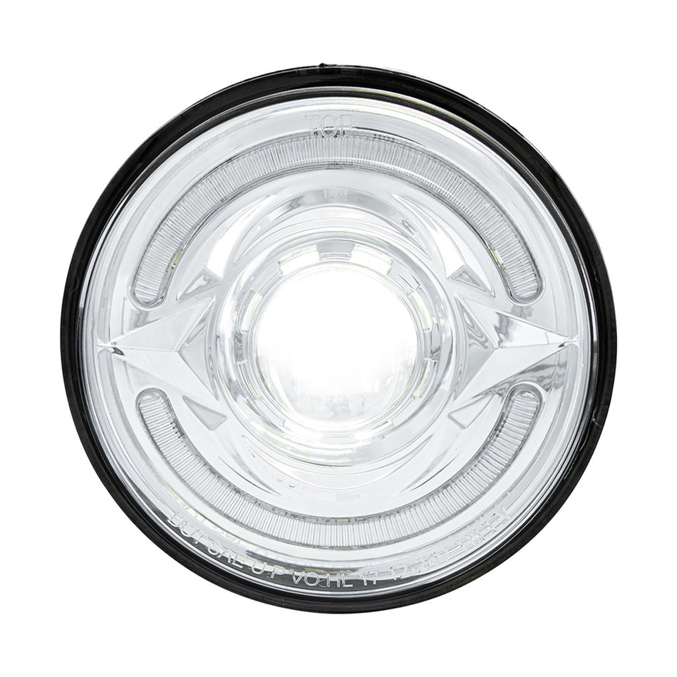 ULTRALIT- LED 5-3/4" Round Headlight With 60 LED Dual Color Light Bar, Amber & White LED (High or Low Beam)