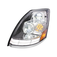 Chrome LED Headlight With Dual Color LED Light Bars For 2003-2017 Volvo VN/VNL