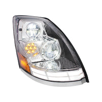 Chrome LED Headlight With Dual Color LED Light Bars For 2003-2017 Volvo VN/VNL