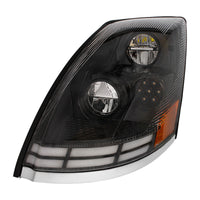 Black LED Headlight With Dual Color LED Light Bars For 2003-2017 Volvo VN/VNL (Driver or Passenger Side)