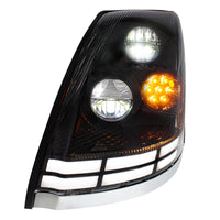 Black LED Headlight With Dual Color LED Light Bars For 2003-2017 Volvo VN/VNL (Driver or Passenger Side)
