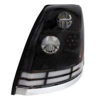 Black LED Headlight With Dual Color LED Light Bars For 2003-2017 Volvo VN/VNL (Driver or Passenger Side)