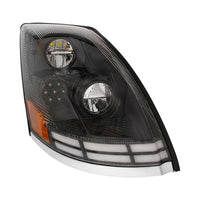 Black LED Headlight With Dual Color LED Light Bars For 2003-2017 Volvo VN/VNL (Driver or Passenger Side)