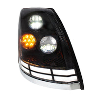 Black LED Headlight With Dual Color LED Light Bars For 2003-2017 Volvo VN/VNL (Driver or Passenger Side)