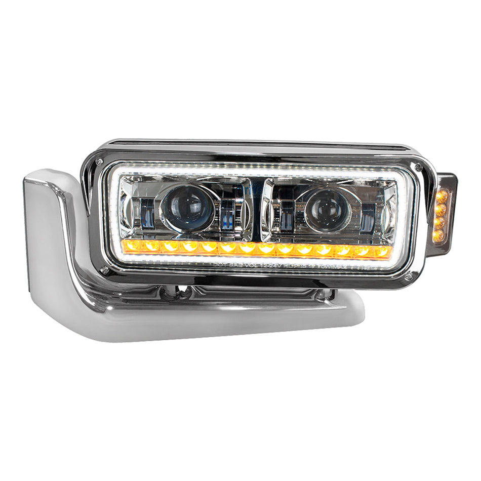 High Power LED Chrome or Black Projection Headlight Assembly With Mounting Arm & Turn Signal (Driver or Passenger Side)