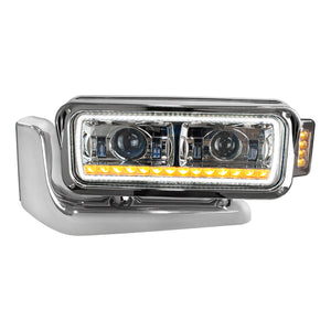 High Power LED Chrome or Black Projection Headlight Assembly With Mounting Arm & Turn Signal (Driver or Passenger Side)
