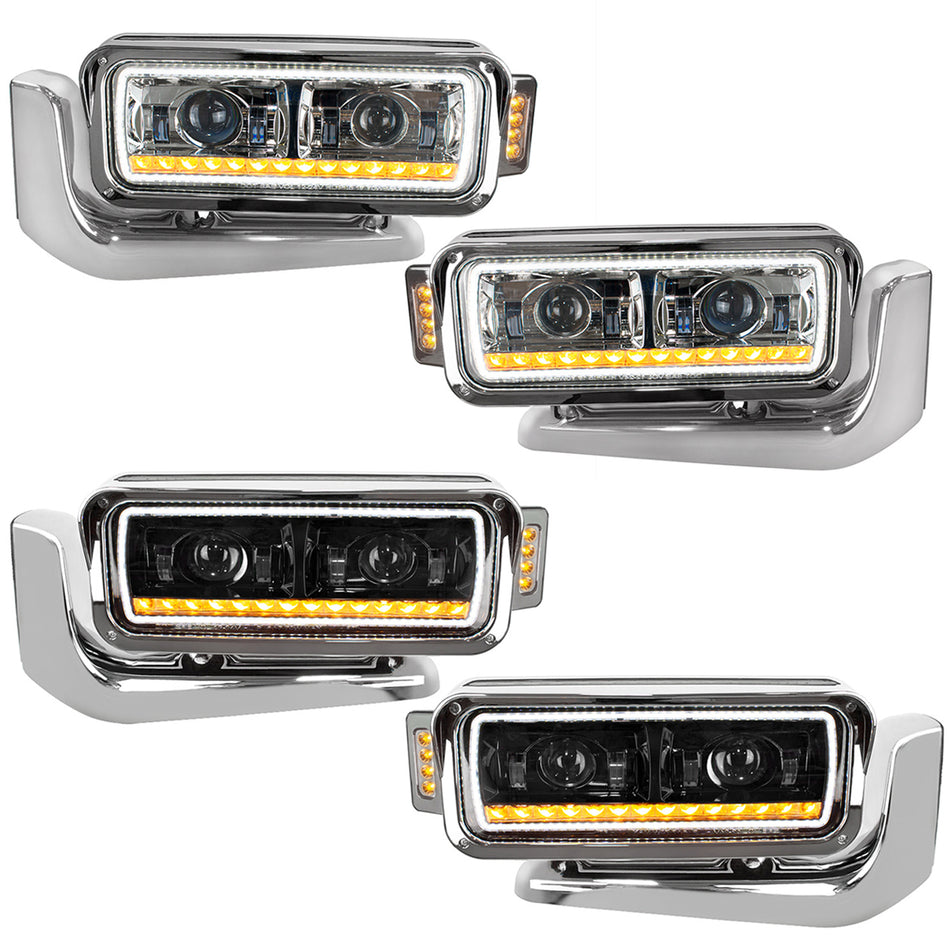 High Power LED Chrome or Black Projection Headlight Assembly With Mounting Arm & Turn Signal (Driver or Passenger Side)