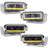 High Power LED Chrome or Black Projection Headlight Assembly With Mounting Arm & Turn Signal (Driver or Passenger Side)