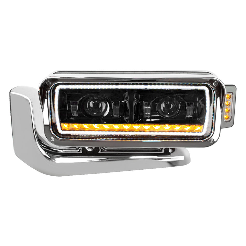 High Power LED Chrome or Black Projection Headlight Assembly With Mounting Arm & Turn Signal (Driver or Passenger Side)