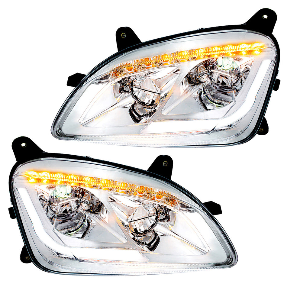 Chrome LED Headlight W/Sequential LED Turn Signal For Peterbilt 579 (2012-21) & 587 (2010-16) - (Driver or Passenger Side)