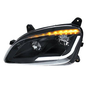 Black LED Headlight w/ Sequential LED Turn Signal For Peterbilt 579 (2012-21) & 587 (2010-16) - (Driver or Passenger Side)