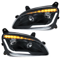 Black LED Headlight w/ Sequential LED Turn Signal For Peterbilt 579 (2012-21) & 587 (2010-16) - (Driver or Passenger Side)