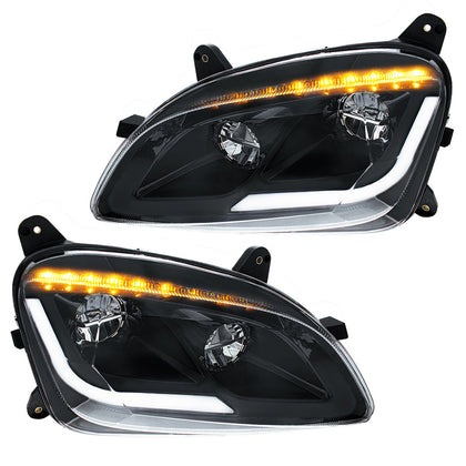 Black LED Headlight w/ Sequential LED Turn Signal For Peterbilt 579 (2012-21) & 587 (2010-16) - (Driver or Passenger Side)