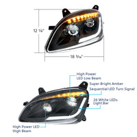 Black LED Headlight w/ Sequential LED Turn Signal For Peterbilt 579 (2012-21) & 587 (2010-16) - (Driver or Passenger Side)