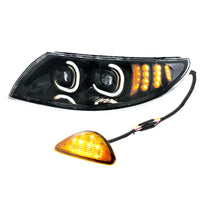 Black LED Projector Headlight With Rear Facing Turn Signal For International Durastar 2002-2018