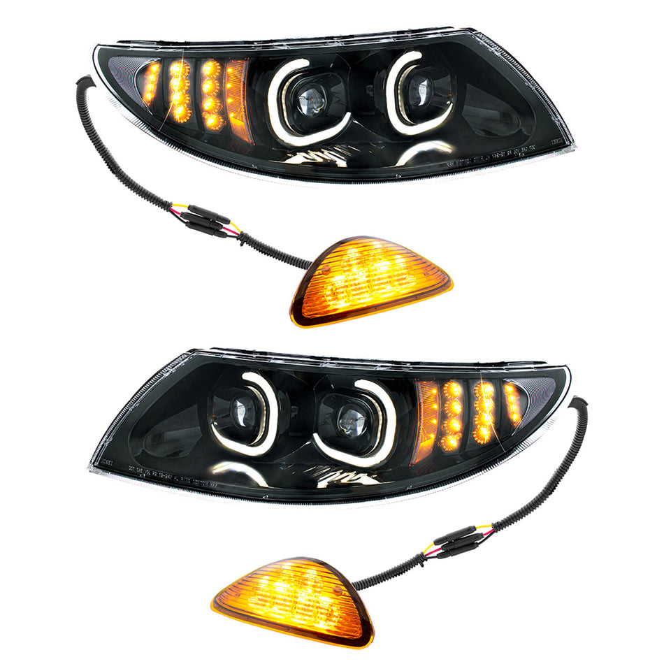 Black LED Projector Headlight With Rear Facing Turn Signal For International Durastar 2002-2018
