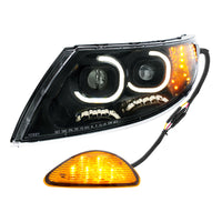 Black LED Projector Headlight With Rear Facing Turn Signal For International Durastar 2002-2018
