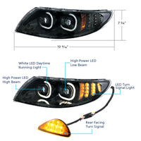 Black LED Projector Headlight With Rear Facing Turn Signal For International Durastar 2002-2018