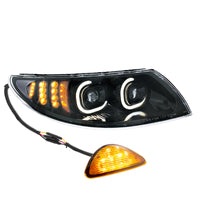 Black LED Projector Headlight With Rear Facing Turn Signal For International Durastar 2002-2018