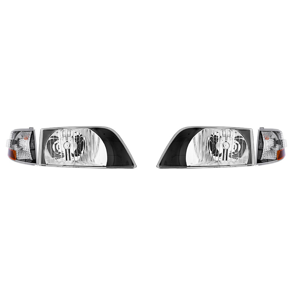 United Pacific - Black Bezel Headlight Assembly With Turn Signal For 1996-2003 Volvo VN (Set)