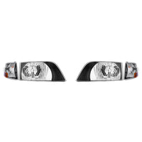 United Pacific - Black Bezel Headlight Assembly With Turn Signal For 1996-2003 Volvo VN (Set)