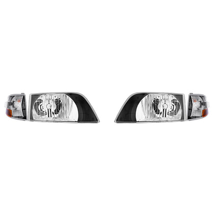 United Pacific - Black Bezel Headlight Assembly With Turn Signal For 1996-2003 Volvo VN (Set)