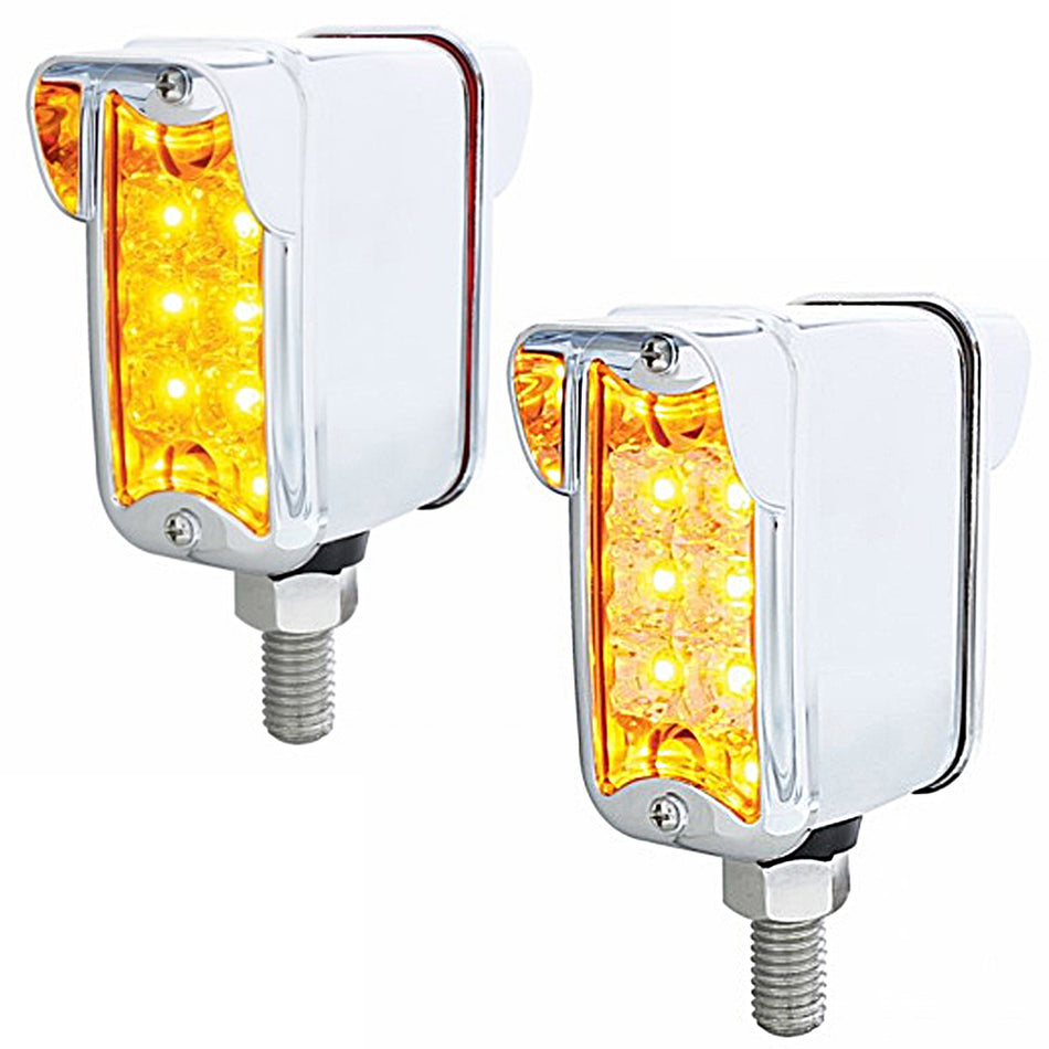 10 LED Dual Function Reflector Double Face Light w/ Visor - Vertical Straight Mount - Amber & Red LEDs (Amber & Red or Clear Lens)