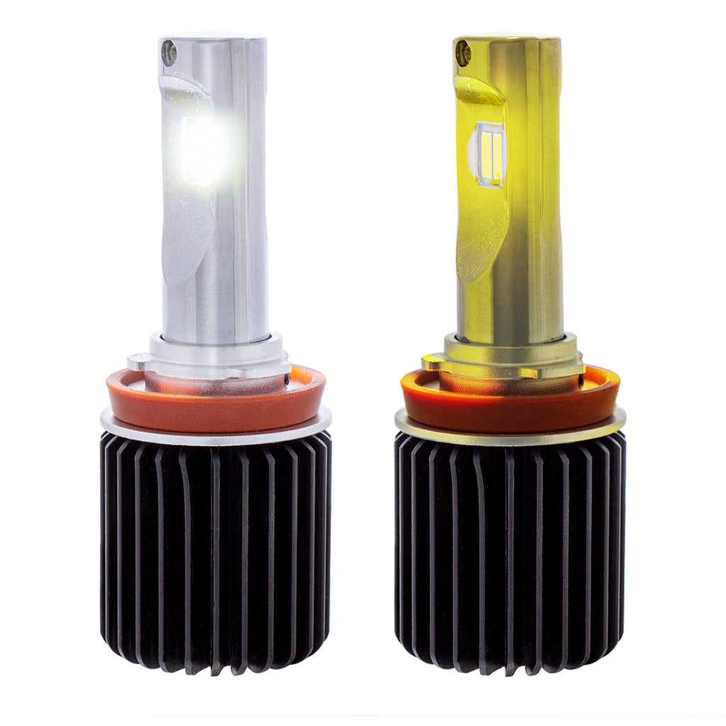 Triple Color High Power 12V H11 LED Bulbs - White/Yellow/W+Y (2-Pack)