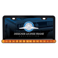 Black License Plate Frame With 14 LED 12" Light Bar - Amber or Red LEDs (Amber, Red or Clear Lens)